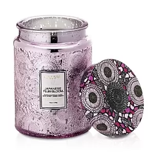 Image of Voluspa Japonica Japanese Plum Bloom Large Embossed Glass Candle 16 oz.