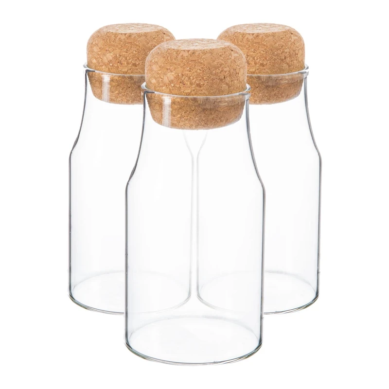 Image of Argon Tableware Glass Storage Bottles with Cork Lids 180ml Pack of 3 Clear