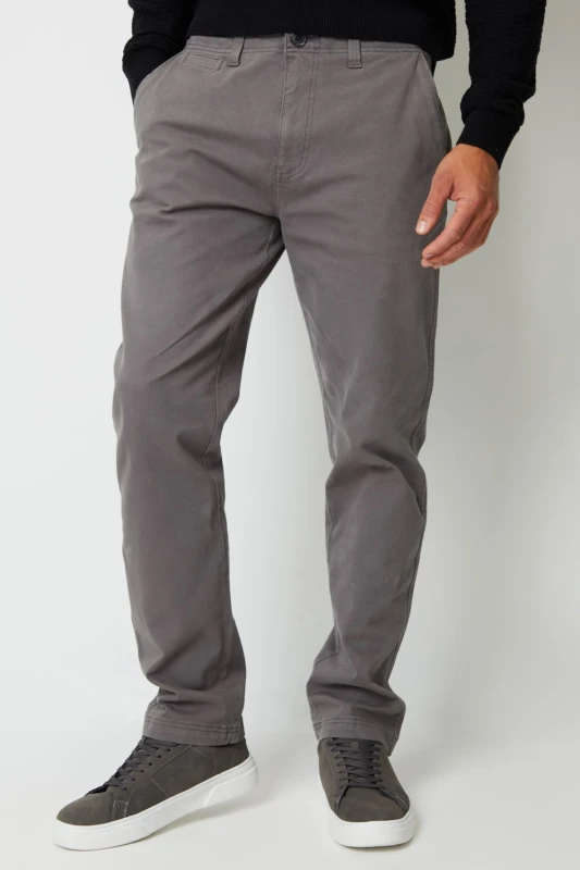 Image of Threadbare Threadbare Men 'Ravello' Straight Leg Canvas Trousers With Stretch in Dark Grey Size: 32R Dark Grey 32R Male 7625914473363