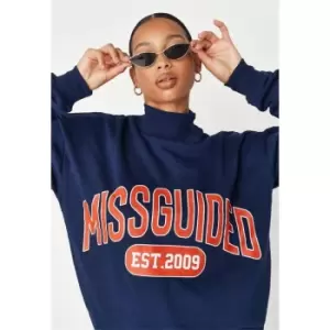 Missguided Neck Ribbed Detail Sweatshirt - Blue