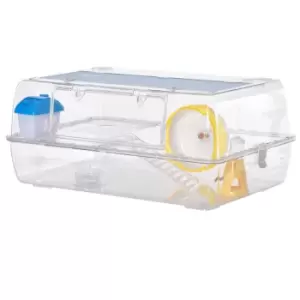 Image of PawHut Portable 2 Storey Hamster Cage W/ Running Wheel - Drinker & Feeding Bowl - Clear
