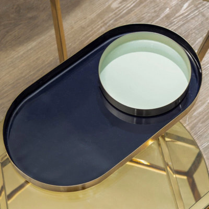 Image of Orsina Elva Set Of Two Navy And Gold Trays
