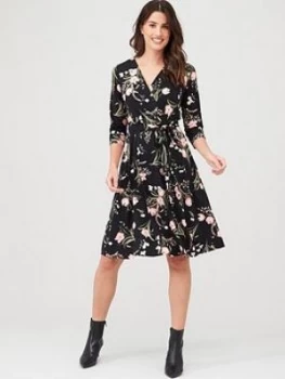 Image of Wallis Pretty Tulip Jersey Wrap Dress - Black, Size 12, Women
