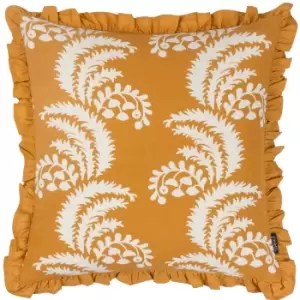 Image of Montrose Floral Pleat Fringe Cushion Ochre, Ochre / 50 x 50cm / Polyester Filled