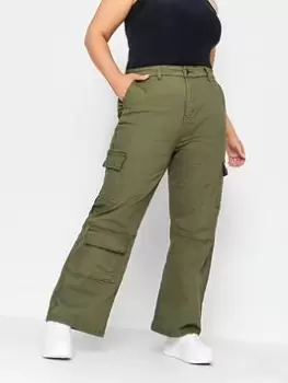 Image of Yours Multi Pocket Wide Cargo Khaki, Green, Size 18, Women