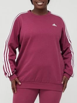Image of adidas Essentials 3 Stripes Fleece Sweat (Plus Size) - Dark Red, Dark Red, Size 3X, Women