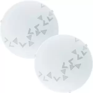 Image of 2 PACK Wall Flush Ceiling Light White Shade Traingle Design Satin Glass E27 60W