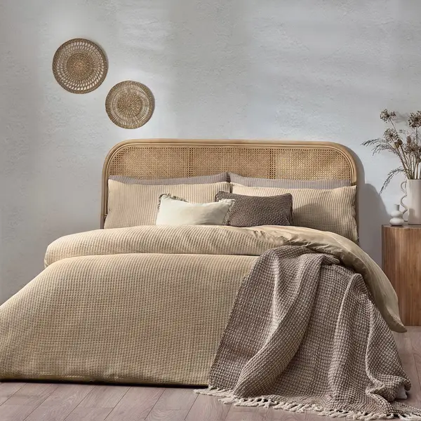 Image of Yard Chunky Waffle Natural Duvet Cover and Pillowcase Set Linen