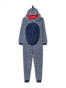 image of Joules Boys Bruce Shark Hooded All In One - Blue, Size 5-6 Years