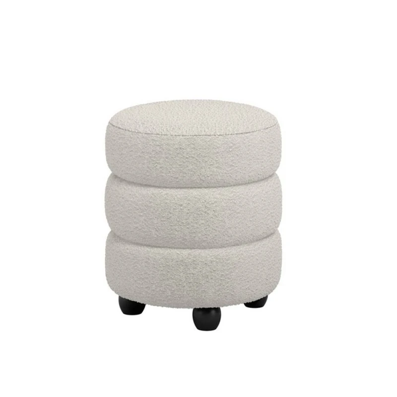 Image of Lemon Pavilion Furniture Emi Pouffe - Boucle/Pine - L44xW44xH50cm - Ivory/Black in Ivory Ivory Unisex