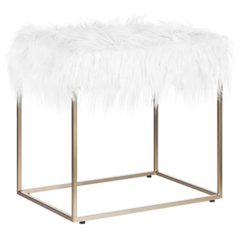 Image of Beliani Faux Fur Footstool White Manhattan