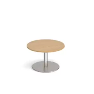 image of Monza circular coffee table with flat round brushed steel base 800mm - oak