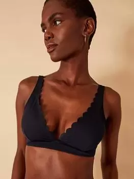 Image of Accessorize Scallop Trim High Apex Bikini Top - Black, Size 10, Women