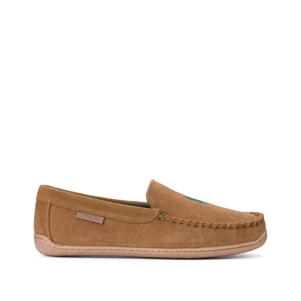 image of Brenan Suede Loafer Slippers with Faux Fur Lining