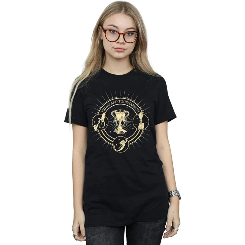 Image of Harry Potter Mens Triwizard Seal T-Shirt in Black Size: Small Black Male S