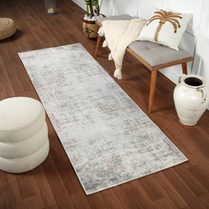 Image of Livabliss Round Abstract Modern Marble Dark Brown Alix Runner Rug 80 X 220 Cm - Easy Care, Non Shedding, Ideal For Hallway Or Beside The Bed