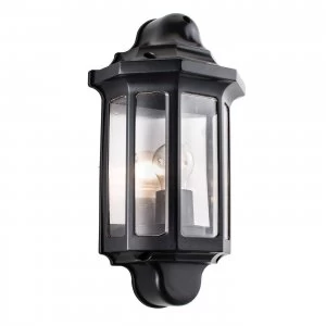 image of Outdoor Wall Lantern Satin Black Paint, Clear Polycarbonate IP44, E27