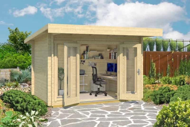 Image of Lasita Maja Barbados Mini-Log Cabin, Wooden Garden Room, Timber Summerhouse, Home Office - L390 X W350 X H233.7 Cm