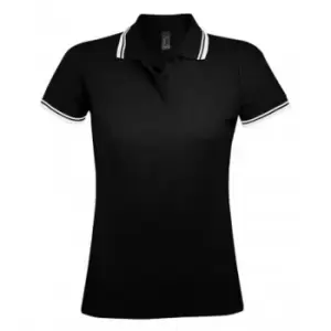 Image of SOLS Womens/Ladies Pasadena Tipped Short Sleeve Pique Polo Shirt (XL) (Black/White)