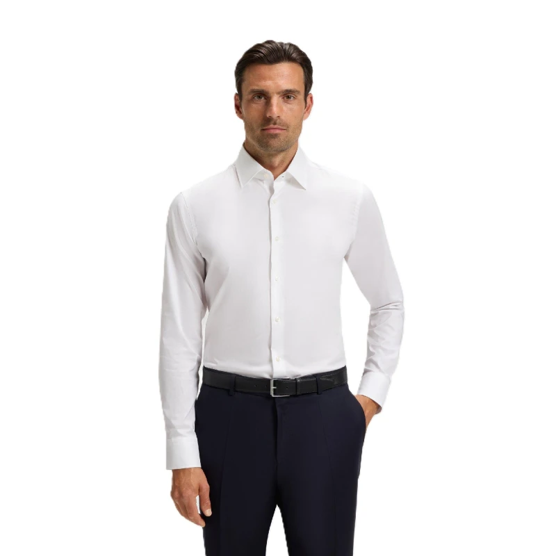 Image of Boss Mens H Joe Kent Long Sleeve Oxford Shirt White male 14.5 inch