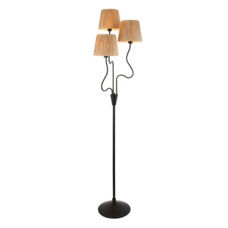 Image of Wriggle Multi Arm Floor Lamp Matt Black, Natural Raffia, 3x E14