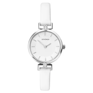 image of Sekonda Ladies White Dial White Leather Strap Watch