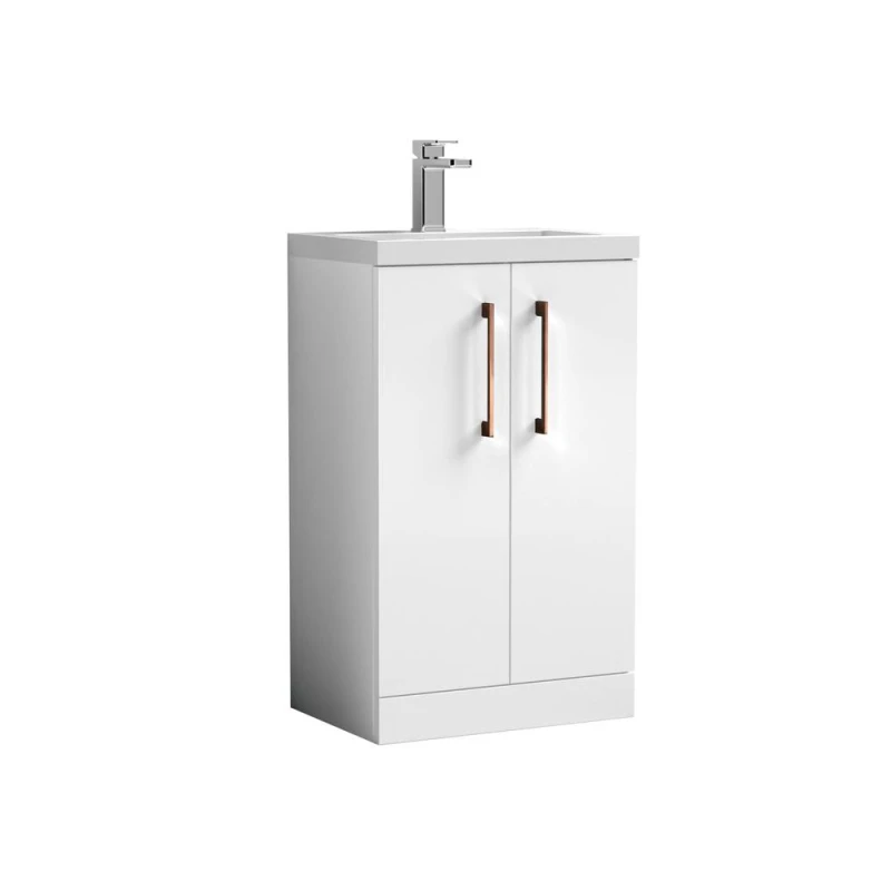 Image of Balterley Bathroom Vanity Basin Unit, Copper Handles, 500mm, Gloss White White Unisex
