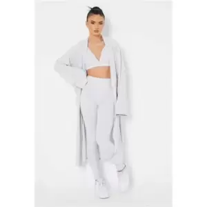 image of I Saw It First Light Grey 3 Piece Bralette Jogger And Cardigan Set - Grey