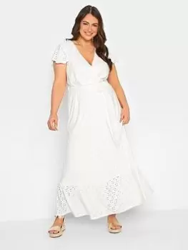 Image of Yours Curve Short Sleeved Broderie Anglaise Maxi Dress - White, Size 14, Women