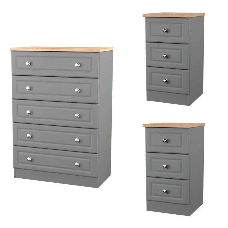 Image of Welcome Furniture Norfolk 3 pce Set (012 001 001) - Ready Assemble Dusk Grey & Bar unisex Extra Larg