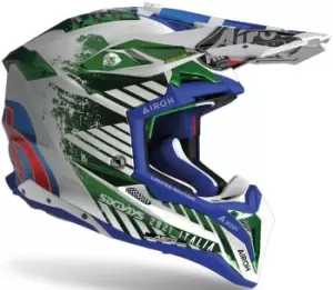 Image of Airoh Aviator 3 Six Days Italy 2021 Carbon Motocross Helmet, white-pink-green, Size S, white-pink-green, Size S
