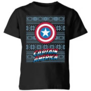 Image of Marvel Captain America Kids Christmas T-Shirt - Black - 9-10 Years