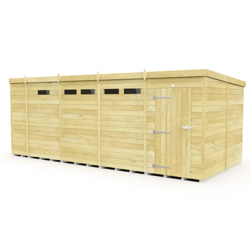 Image of Buttercup Farm 17 x 8 Feet Pent Security Shed - Single Door - L231 x W492 x H201cm in Brown Brown Unisex