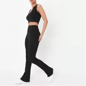 image of Missguided Rib Flared Trousers - Black