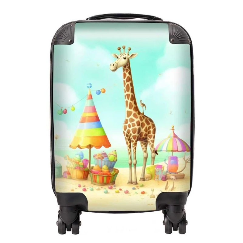 Image of Warren Reed - Designer Giraffe On A Beach Holiday Suitcase in Yellow Size: Large Yellow Unisex Large