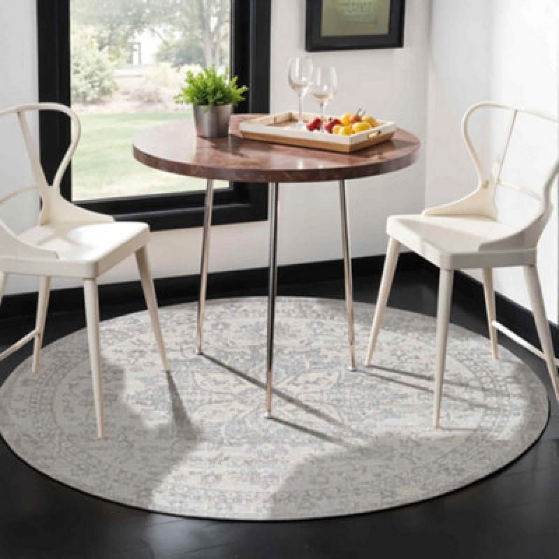 Image of Livabliss Round Vintage Oriental Boho Medium Grey Sage Area Rug 160 X 160 Cm - Easy Care, Non Shedding, Ideal For Living Room & Bedroom