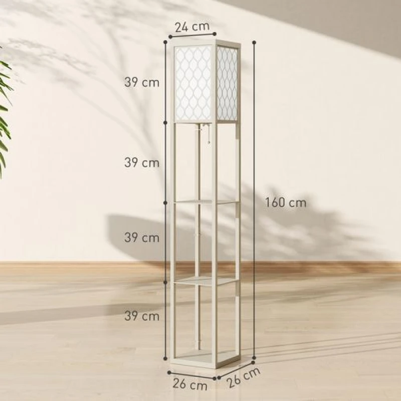 Image of HOMCOM HOMCOM Floor Lamp Standing Light with 3 Open Shelves for Living Room in Natural Natural One Size Unisex 5063603036482