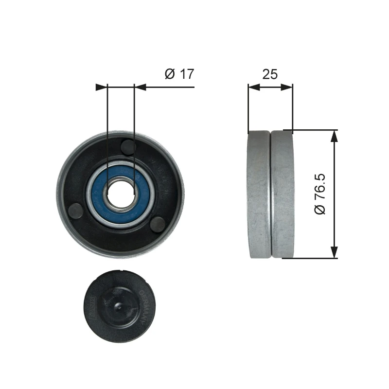 Image of GATES Deflection / guide pulley, V-ribbed belt GATES T38059