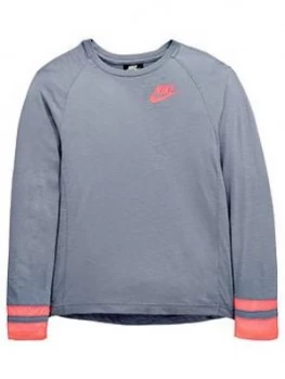 Image of Nike Sportswear Older Girls Long Sleeve Top Slate Slate Size L12 13 Years Women