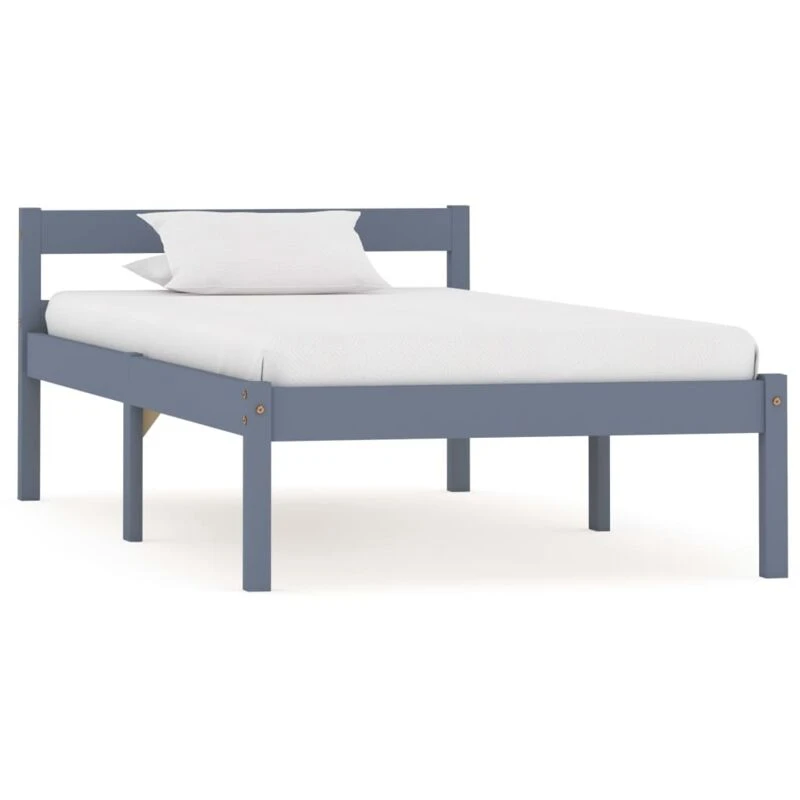 Image of vidaXL Solid Pine Wood Bed Frame Grey 100x200cm Single Bed Bedroom Furniture