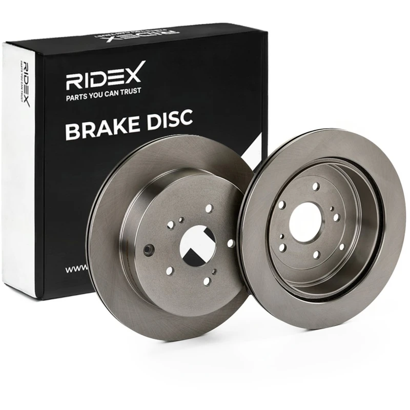 Image of RIDEX 82B0557 Brake disc Rear Axle, Vented, Cast Iron, Uncoated, Untreated, without bolts/screws Cast Iron Brake Disc (82)
