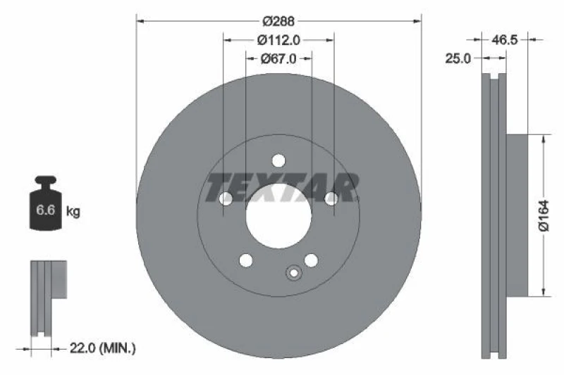 Image of Brake disc TEXTAR 92287705