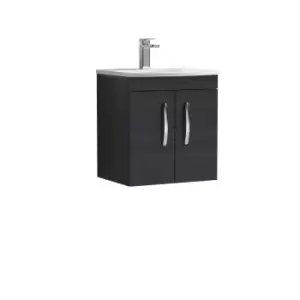 image of Nuie Athena 500 Wall Hung 2-door Vanity & Curved Basin - Black Woodgrain