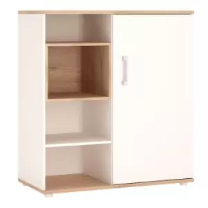 image of 4Kids Low Cabinet With Shelves (sliding Door) In Light Oak And White High Gloss (Lilac Handles)