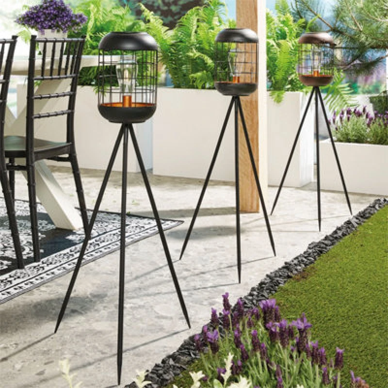 Image of Netagon Garden Outdoor Solar Powered LED Black & Copper Tripod Lamp Light