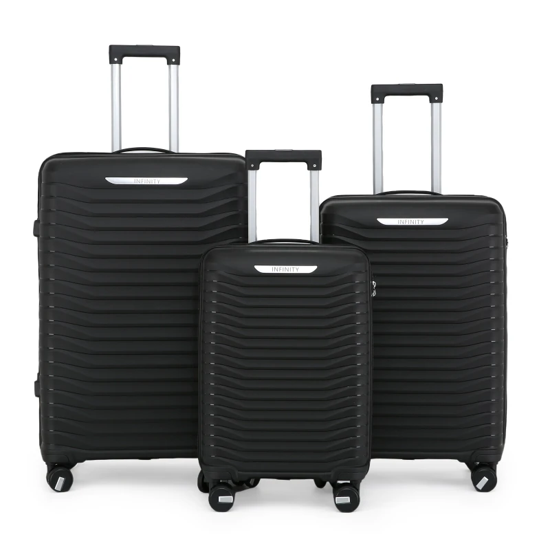 Image of Infinity Leather Hard Shell Classic Suitcase 8 Wheel Cabin TSA Luggage Case Holiday Travel in Black Size: Medium Black Unisex Medium