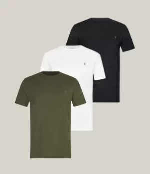 Image of AllSaints Mens Brace Tonic Crew 3 Pack T-Shirts, Marsh/jet Blk/wht, Size: XS