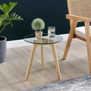 Image of Furniture Box Malmo Side Table Small 40cm Round Glass and Wood Legs