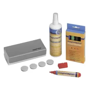 image of magnetoplan Set of whiteboard accessories, MEDIUM, eraser, cleaner, markers, magnets