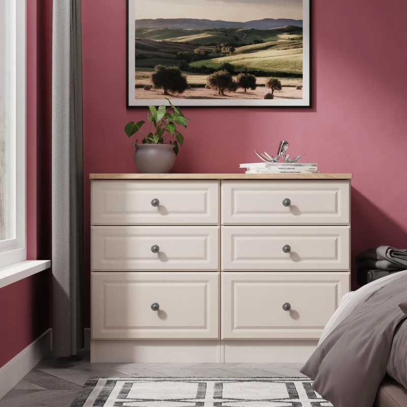 Image of Ready Assembled 2 U Surrey 6 Drawer Midi Chest (Ready Assembled) in Taupe Size: Large Taupe Unisex Large